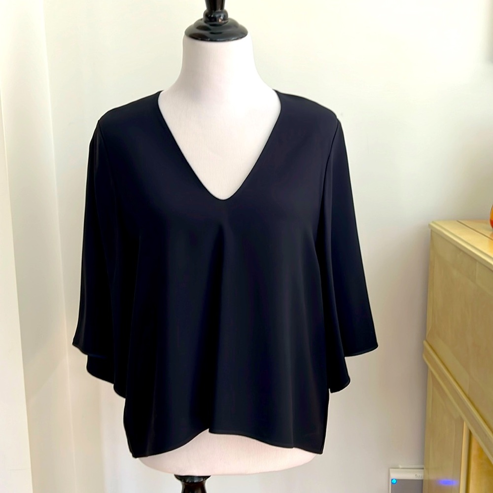 Helmut Lang navy draped 3/4 sleeves top